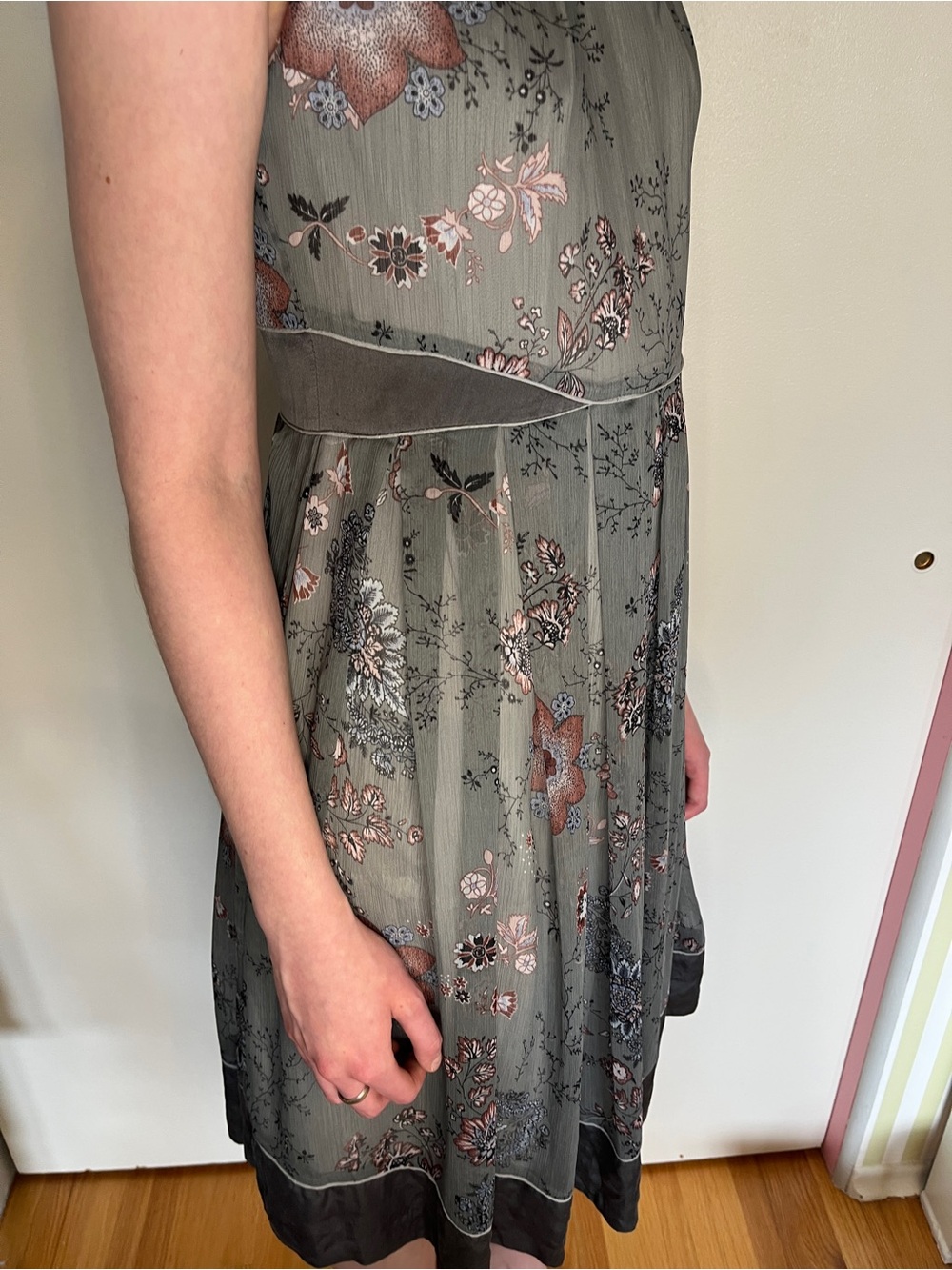 Sleeveless Floral Midi Dress in Grey Silk - Picture 1 of 8